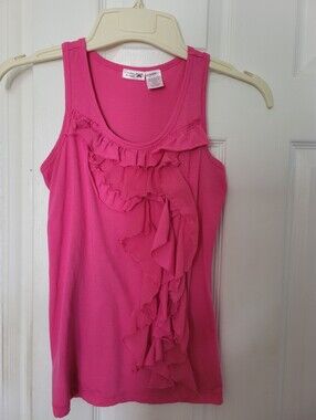 Scooter Brown Pink Ruffle Front Tank Top